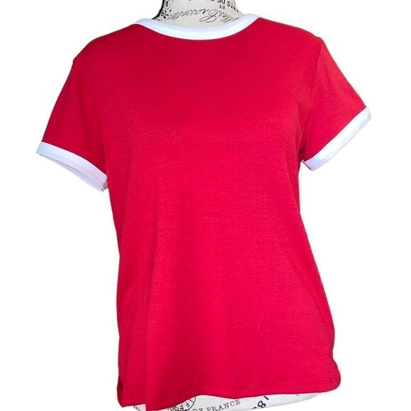 LuLaRoe Other - LuLaRoe Size 12 Kids Parker Tee • Solid Red w/White Trim • Americana Collection
